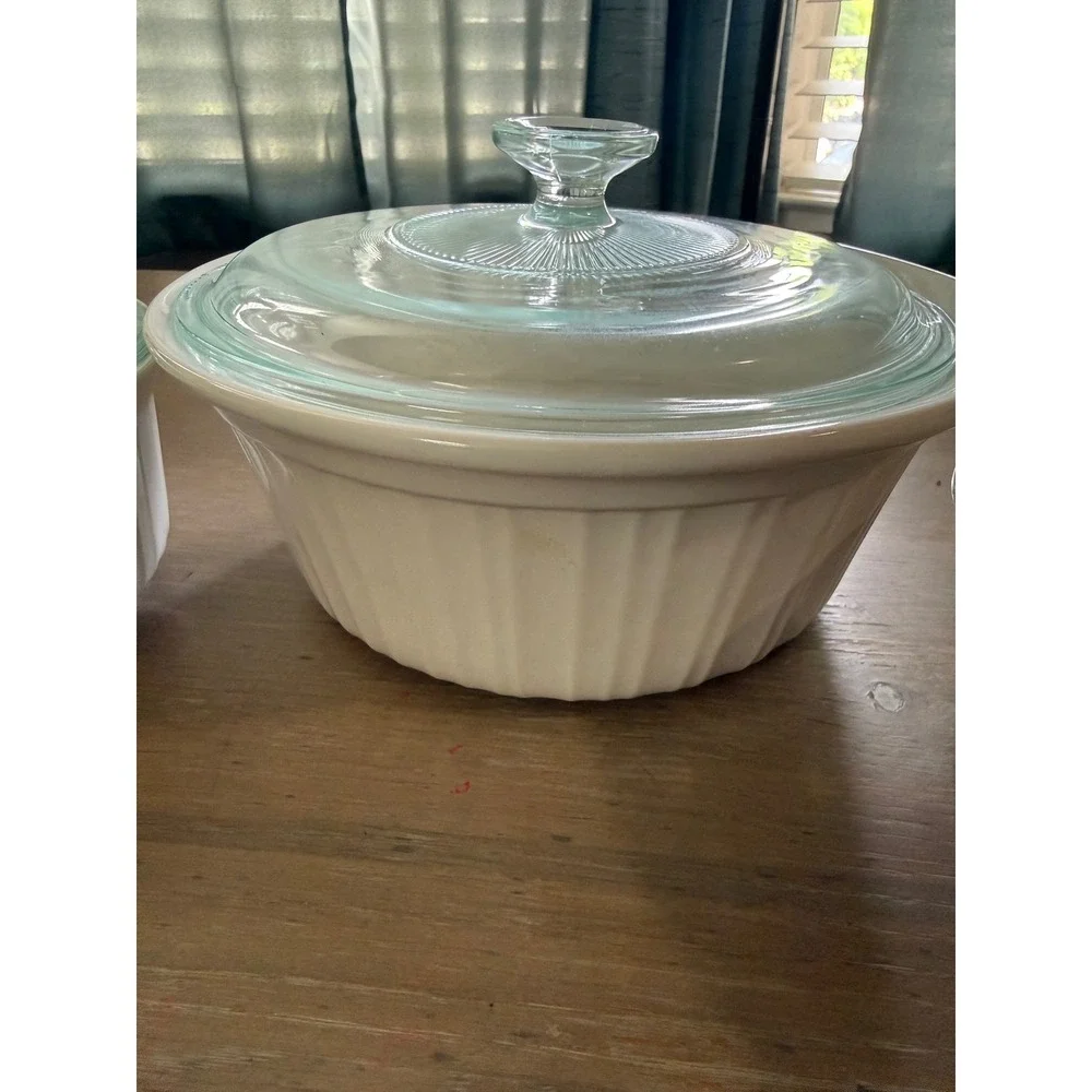 CorningWare French White Casserole Dish Set 3 Piece Stoneware with Glass Lids